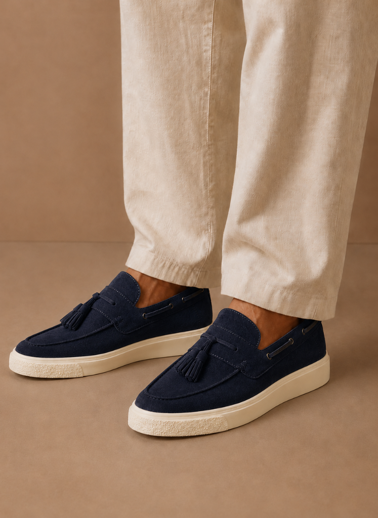 Loafer sneakers heren, detail van de kwastjes – Estrani