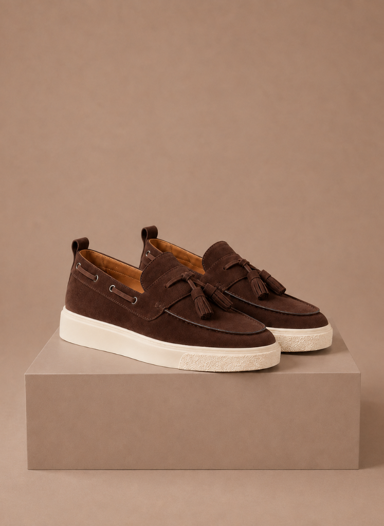 Loafer sneakers heren in bruin met kwastjes – Estrani