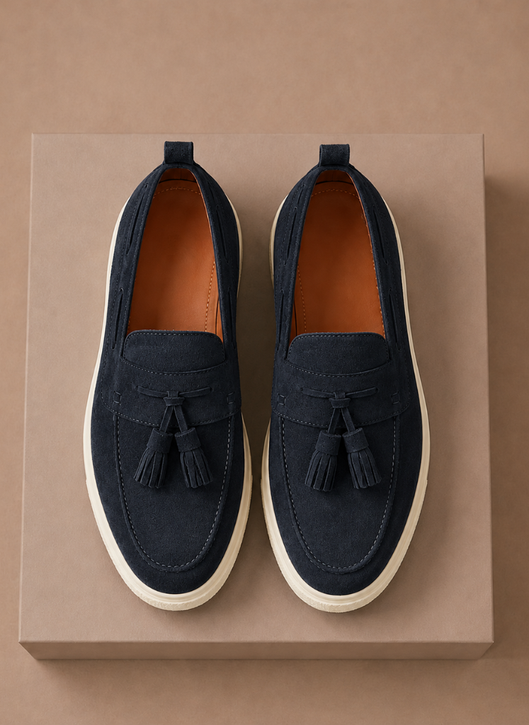 Loafer sneakers heren, detail van de sneakerzool – Estrani