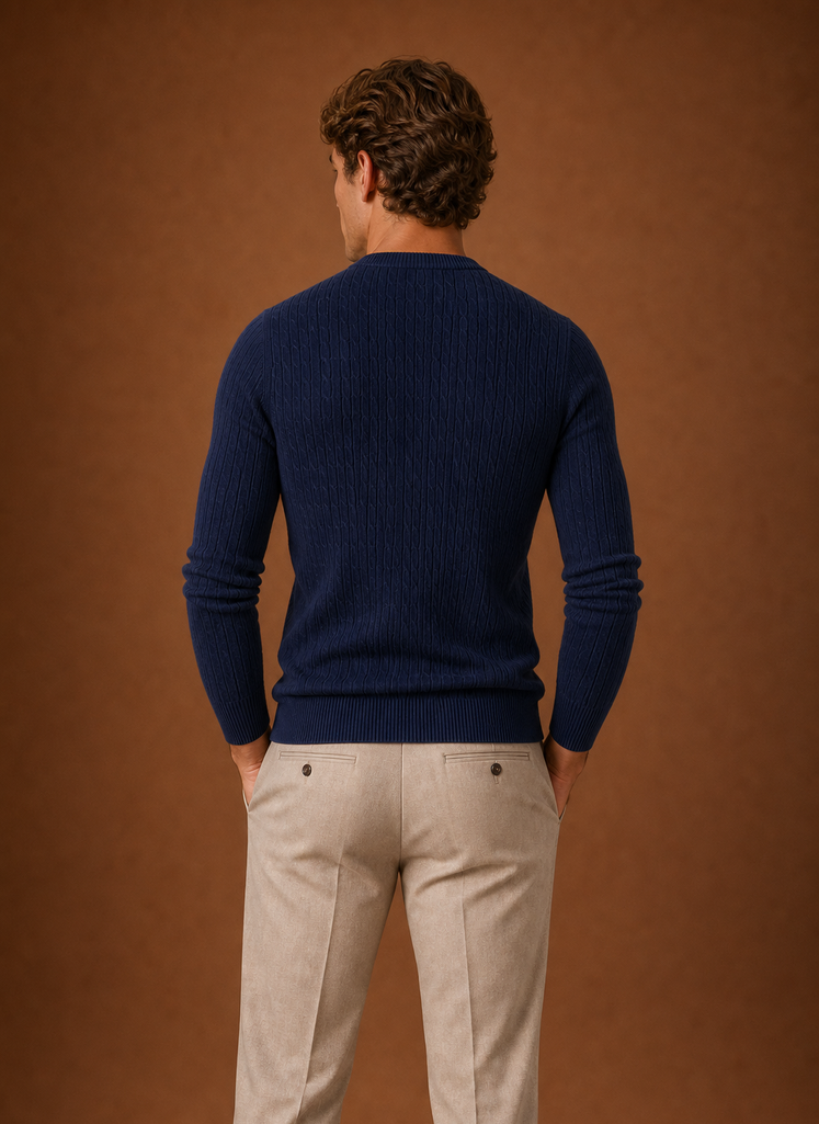 Men's Cable Knit Sweater - Slim Fit Crew Neck Pullover | Areleon