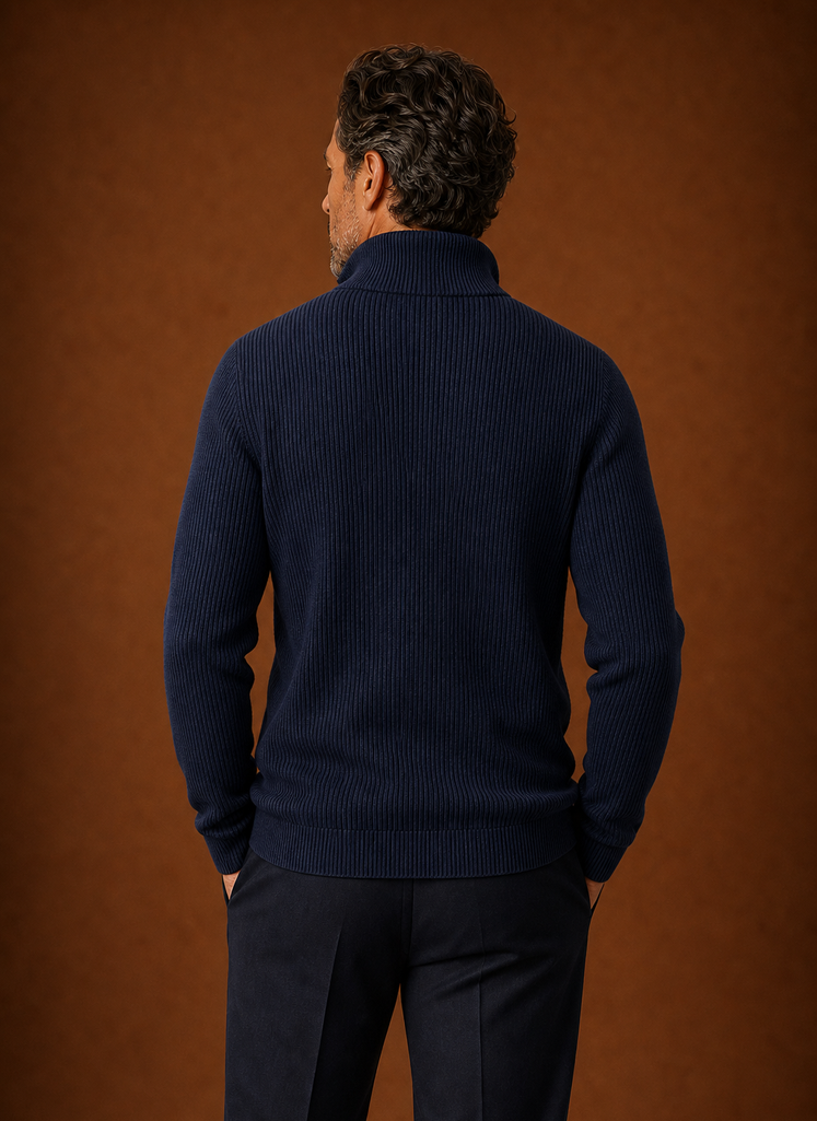 Men's Quarter Zip Sweater - Ribbed High Neck Pullover | Areleon