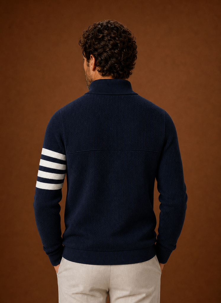 Men's Half Zip Sweater - Striped Long Sleeve Pullover | Areleon