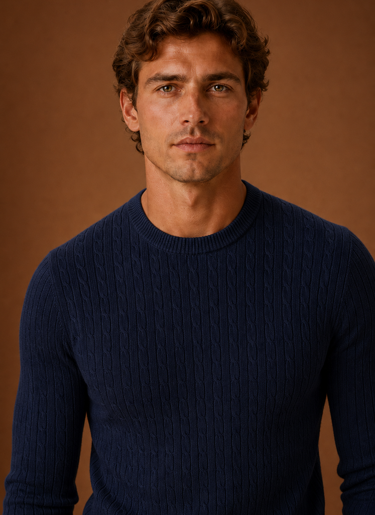 Men's Cable Knit Sweater - Slim Fit Crew Neck Pullover | Areleon