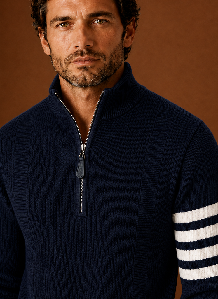 Men's Half Zip Sweater - Striped Long Sleeve Pullover | Areleon