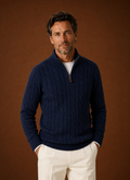Men's Cable Knit Quarter Zip Sweater - Casual Pullover | Areleon