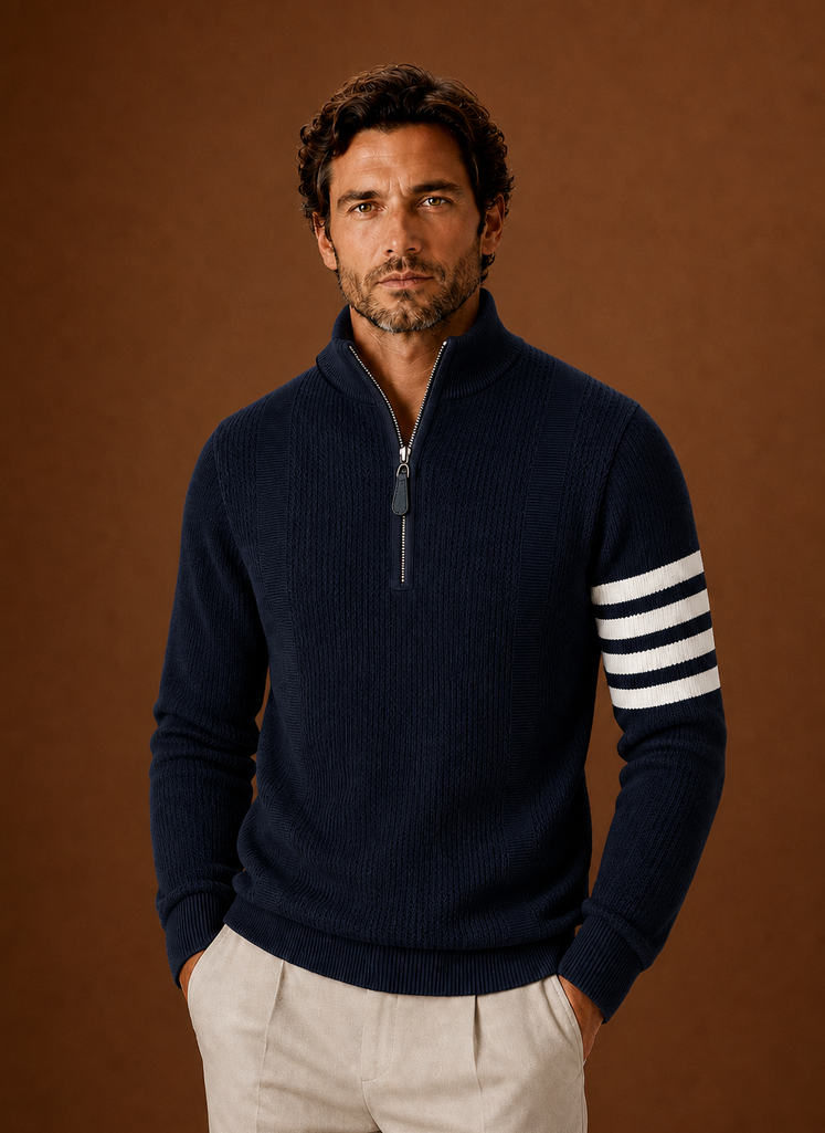 Men's Half Zip Sweater - Striped Long Sleeve Pullover | Areleon
