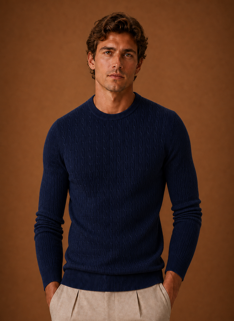 Men's Cable Knit Sweater - Slim Fit Crew Neck Pullover | Areleon