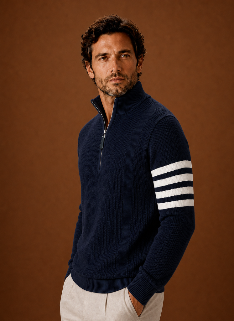 Men's Half Zip Sweater - Striped Long Sleeve Pullover | Areleon