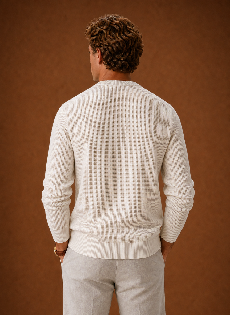 Men's Crew Neck Sweater - Textured Waffle Knit Pullover | Areleon