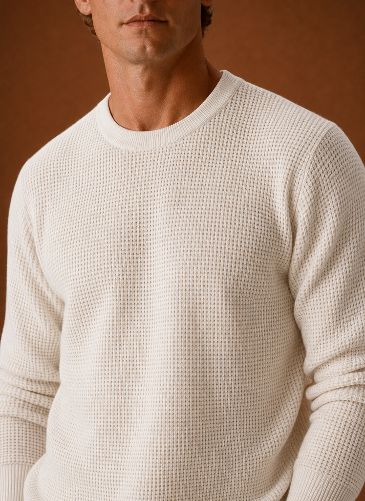 Men's Crew Neck Sweater - Textured Waffle Knit Pullover | Areleon