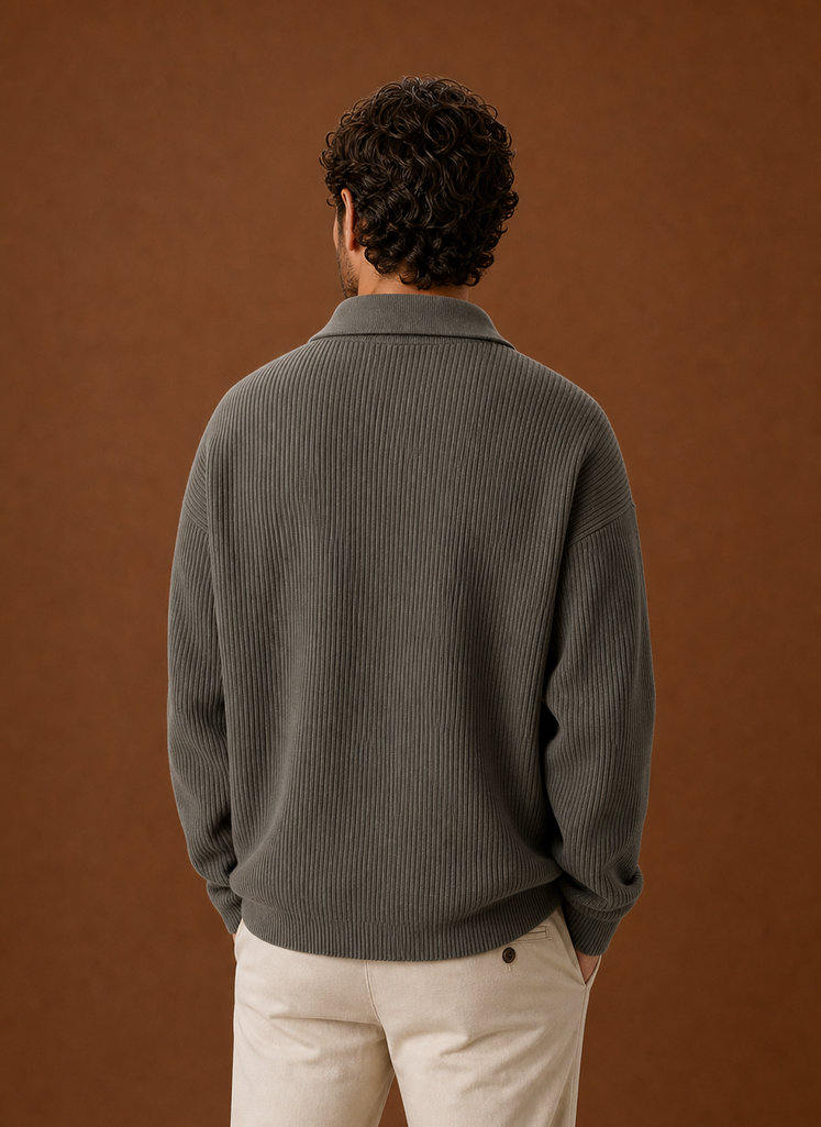Men's Polo Sweater - Ribbed Knit Pullover | Areleon