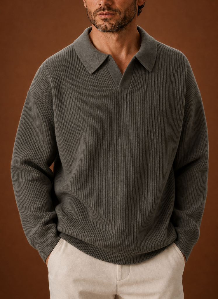 Men's Polo Sweater - Ribbed Knit Pullover | Areleon