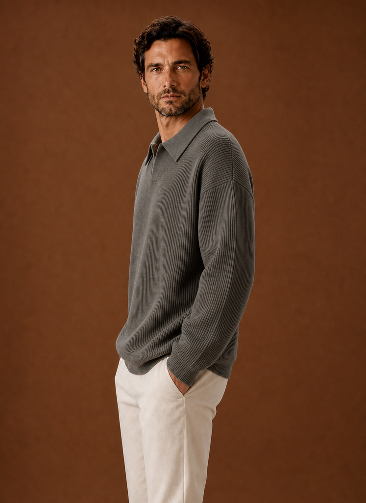 Men's Polo Sweater - Ribbed Knit Pullover | Areleon