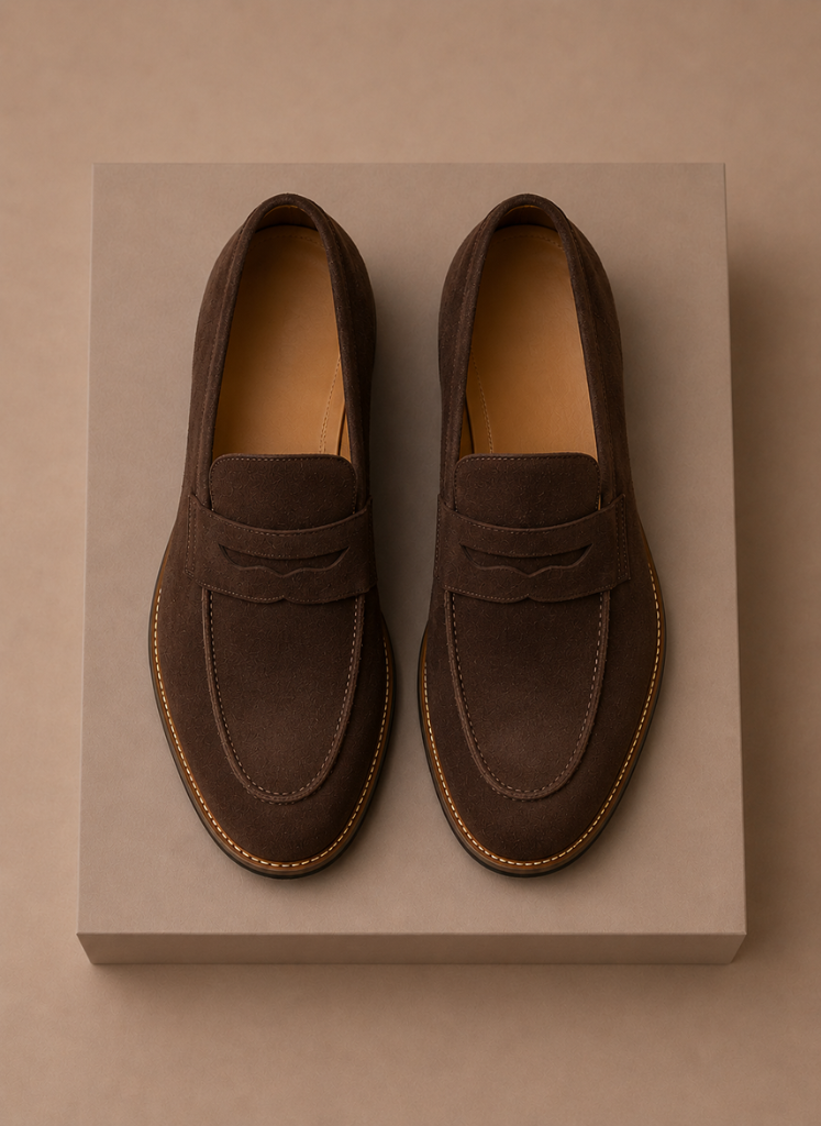 Penny loafers heren, detail van de instap – Estrani