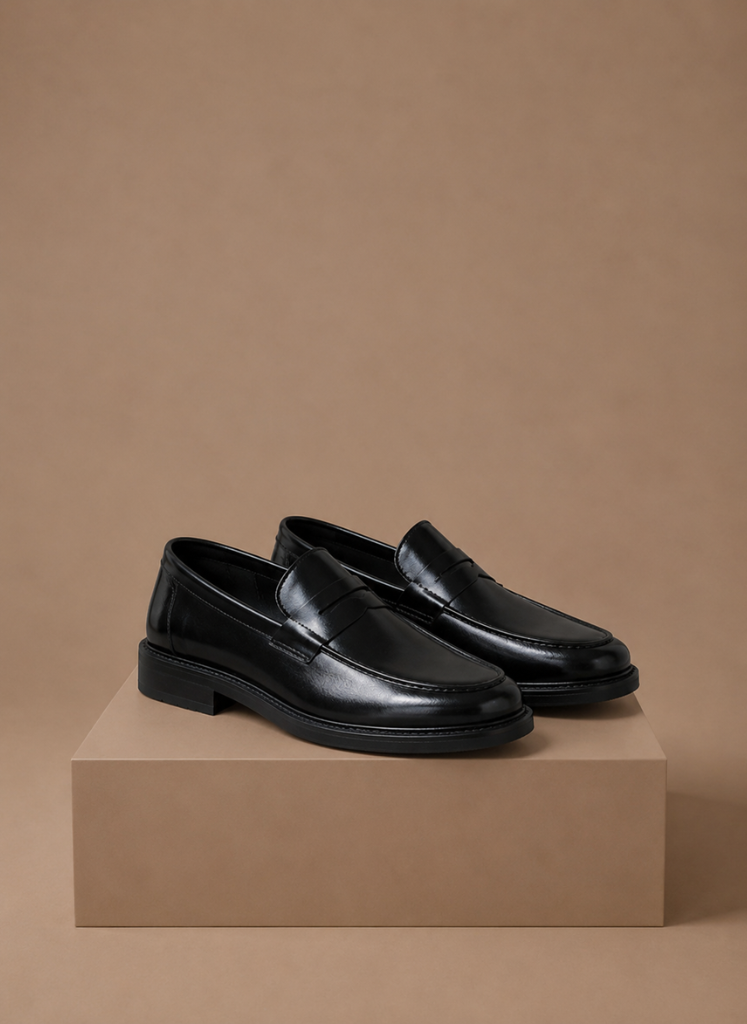 Penny loafers heren in zwart met leerlook – Estrani