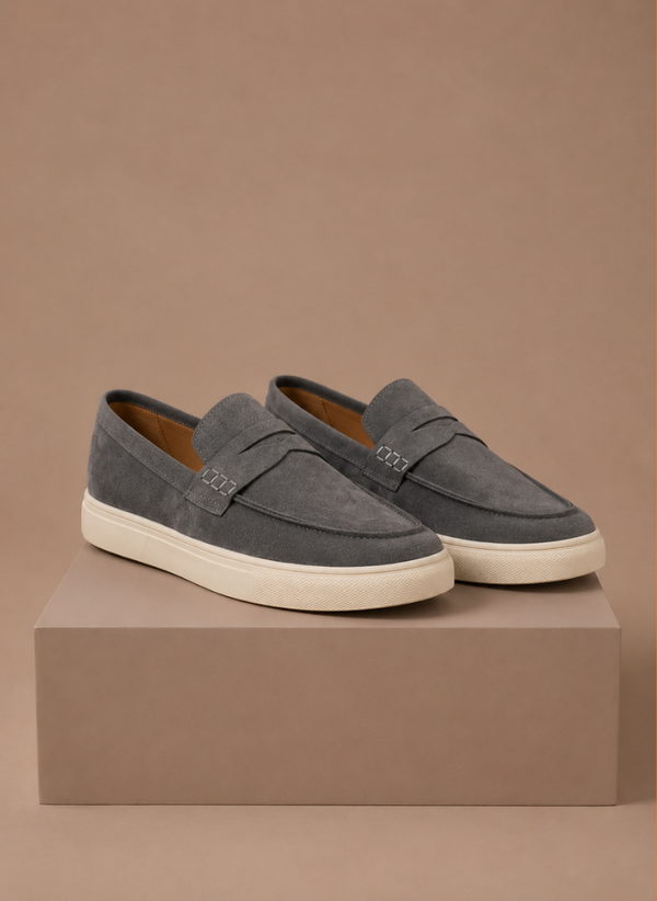Penny loafers heren in grijs met suède-look – Estrani