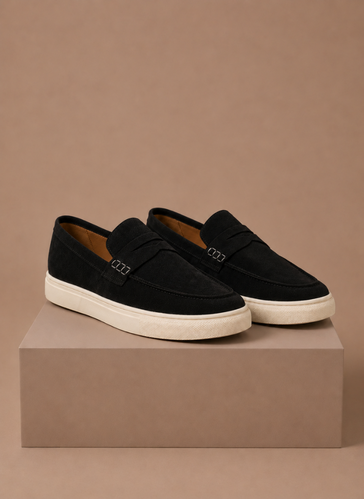 Penny loafers heren in zwart met suède-look – Estrani