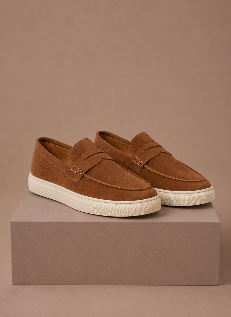 Penny loafers heren in bruin met suède-look – Estrani