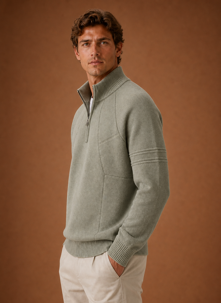 Men's Half Zip Knit Sweater - Casual Layering Pullover | Areleon