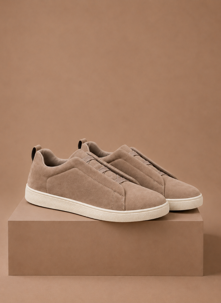 Sneakers heren zonder veters in beige met suède-look – Estrani