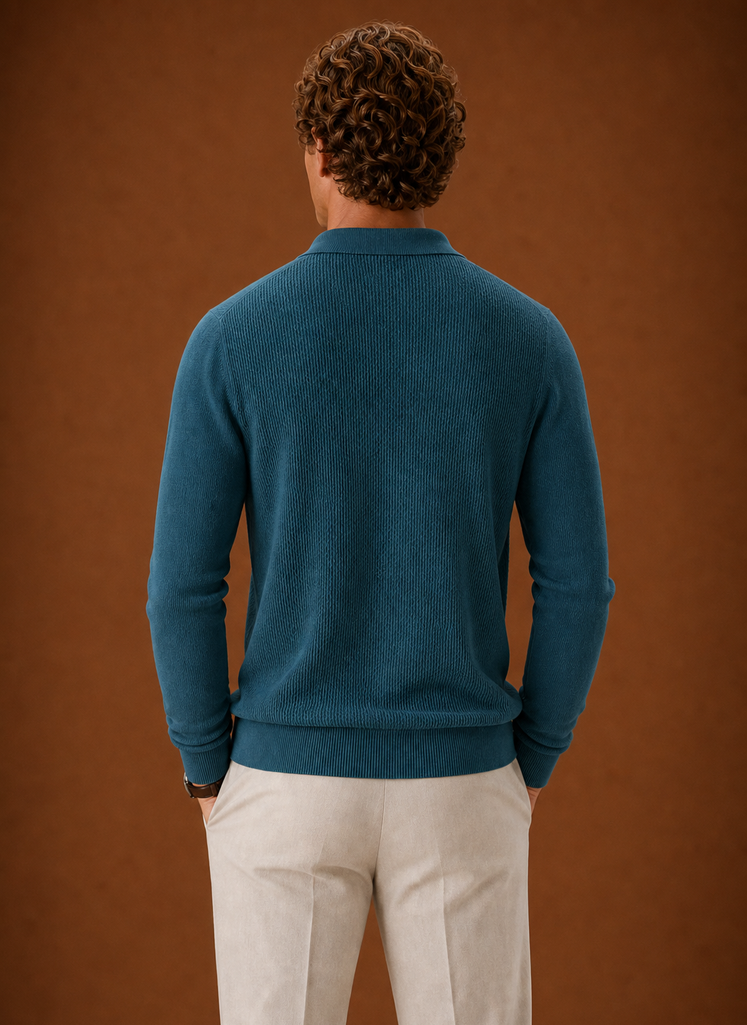 Men's Textured Knit Polo Sweater - Long Sleeve Pullover | Areleon