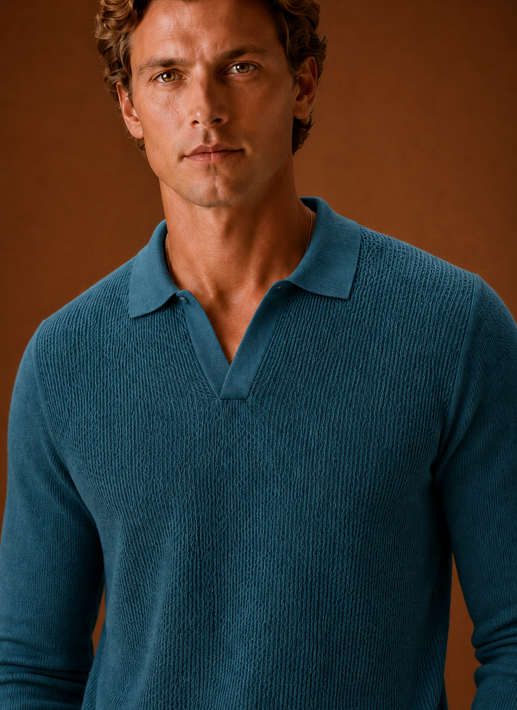 Men's Textured Knit Polo Sweater - Long Sleeve Pullover | Areleon