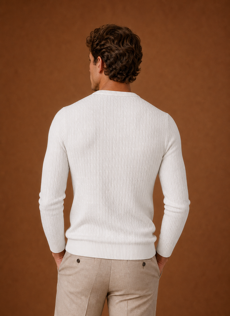 Men's Cable Knit Sweater - Slim Fit Crew Neck Pullover | Areleon
