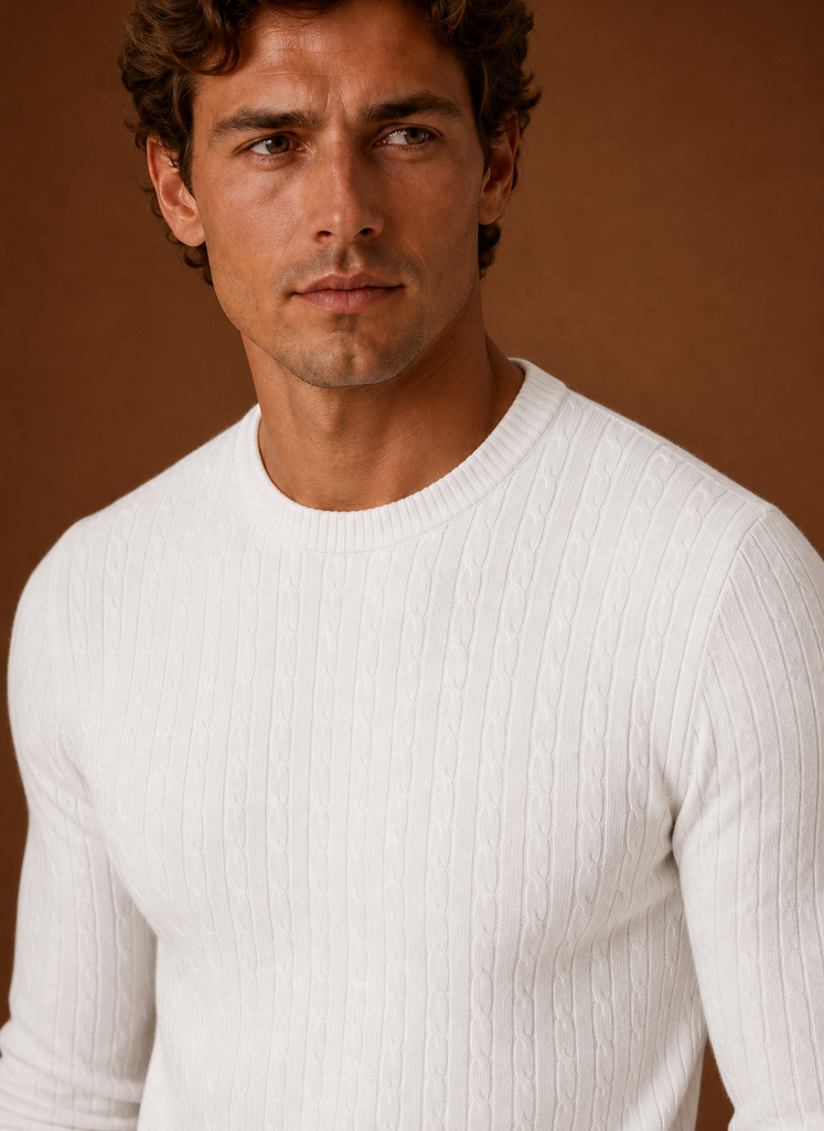 Men's Cable Knit Sweater - Slim Fit Crew Neck Pullover | Areleon