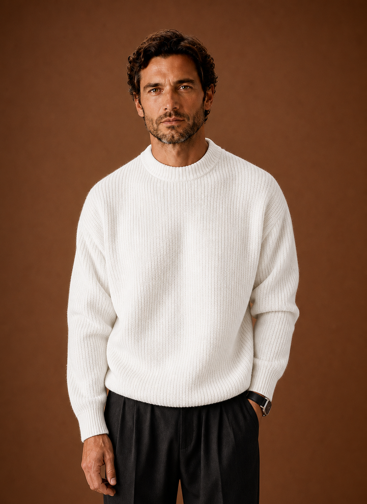 Men's Ribbed Knit Sweater - Crew Neck Pullover | Areleon